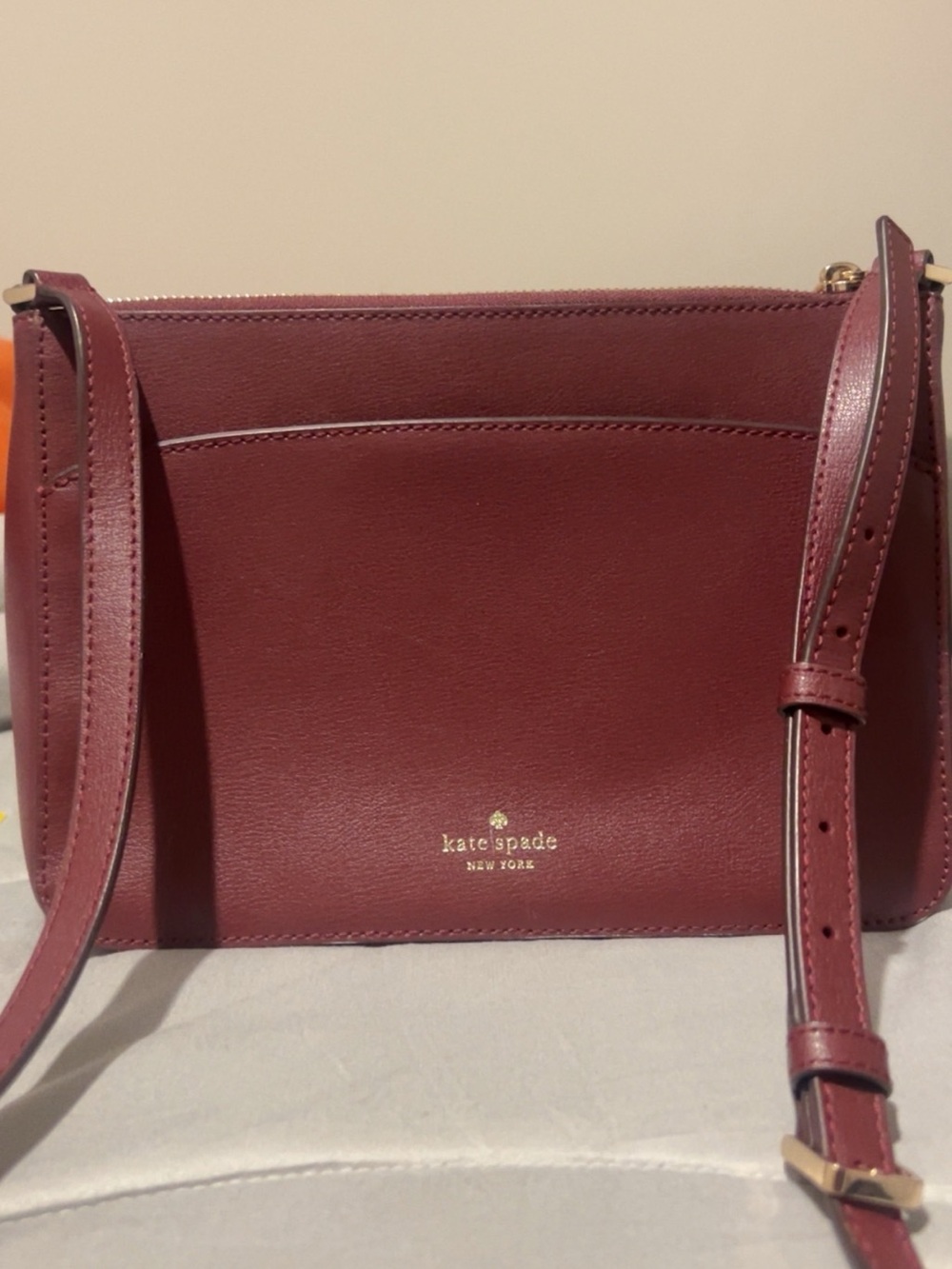 kate spade Wine Leather Crossbody Bag with Gold Logo